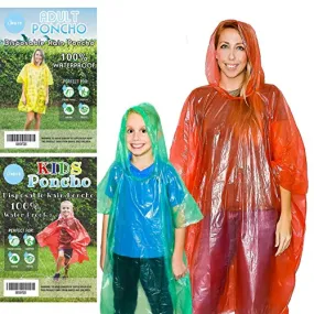 20 Pack Family Rain Ponchos | Disposable Emergency Ponchos | Travel | Hiking