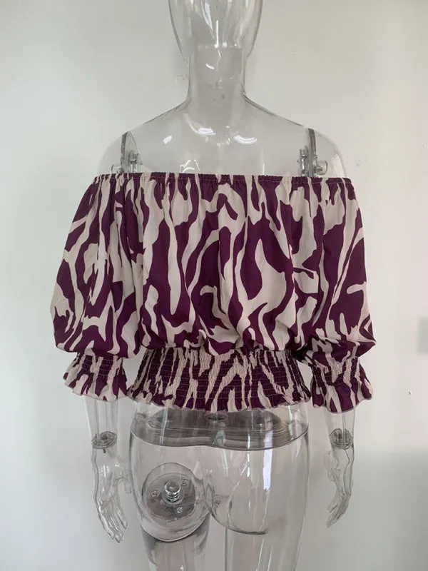 Abstract Print Off-Shoulder Half Sleeve Blouse