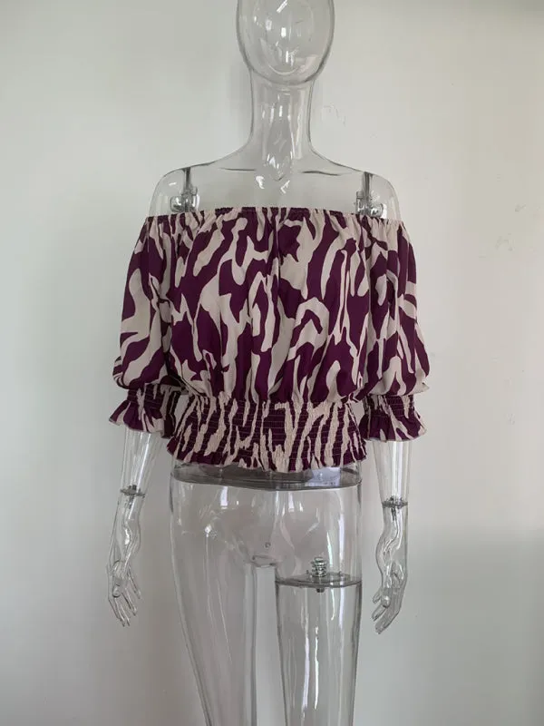 Abstract Print Off-Shoulder Half Sleeve Blouse