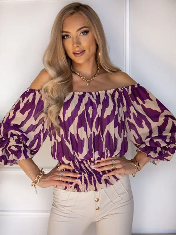 Abstract Print Off-Shoulder Half Sleeve Blouse