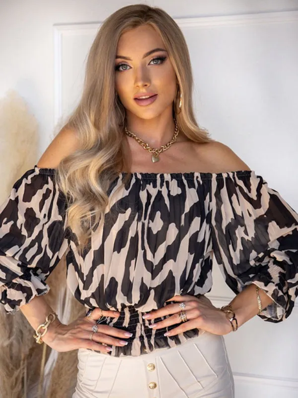 Abstract Print Off-Shoulder Half Sleeve Blouse