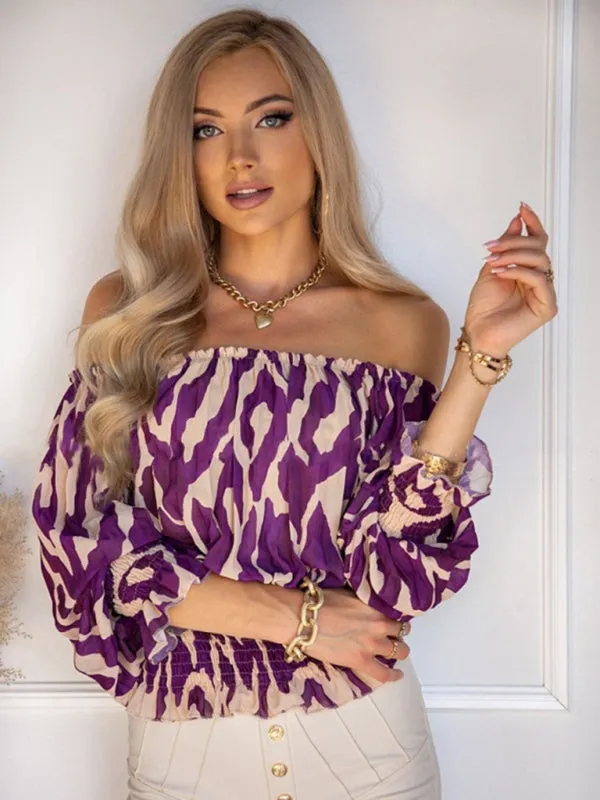 Abstract Print Off-Shoulder Half Sleeve Blouse