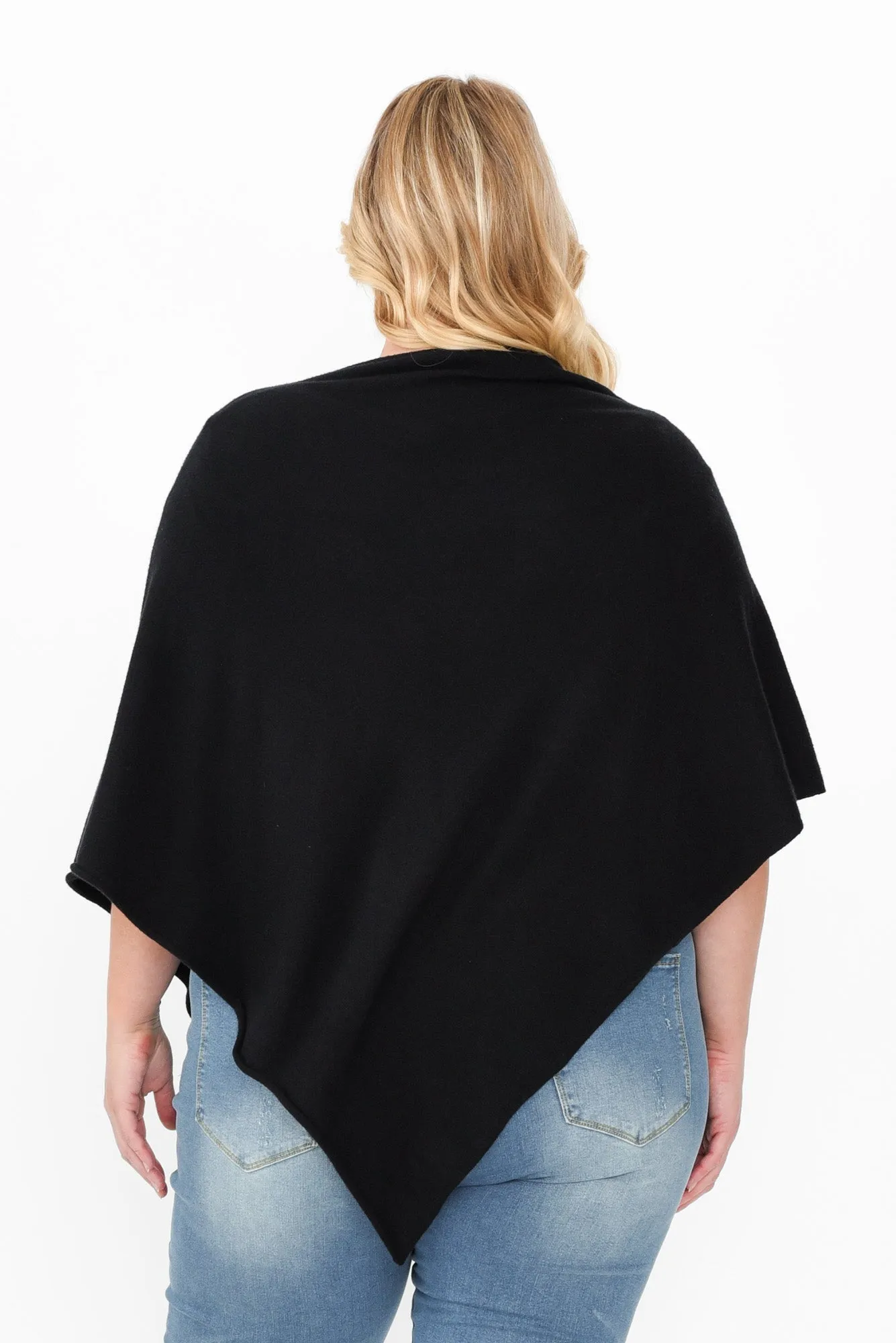 Amy Black Wool Blend Poncho