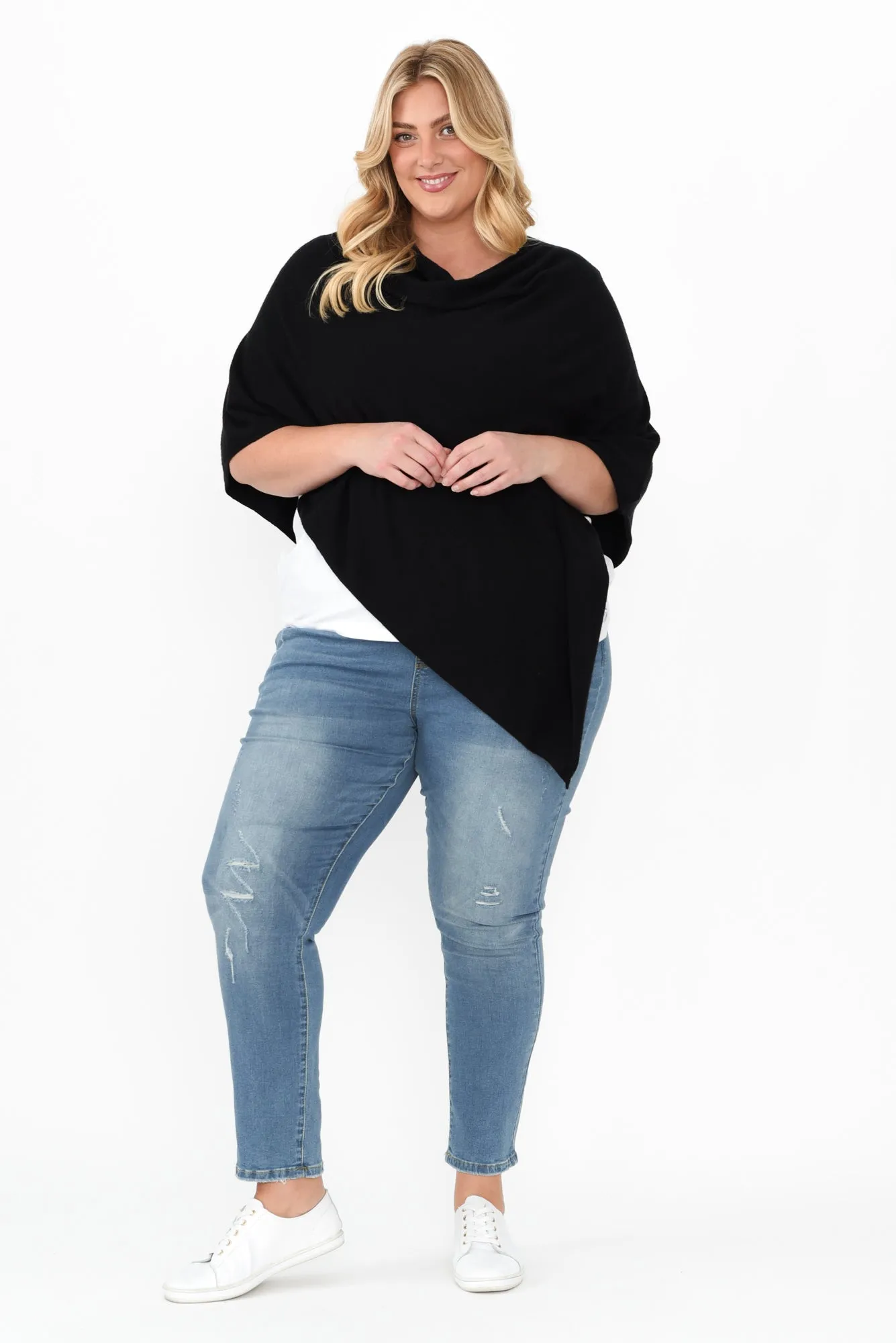 Amy Black Wool Blend Poncho