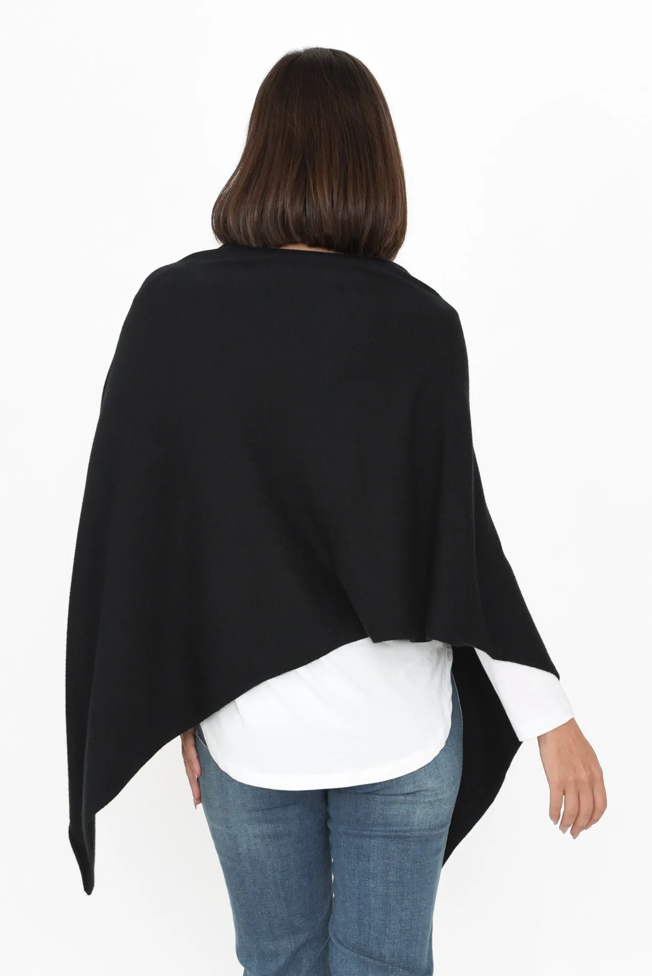 Amy Black Wool Blend Poncho