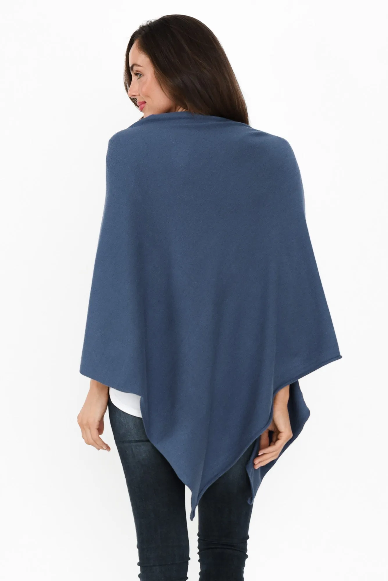 Amy Sea Blue Wool Blend Poncho