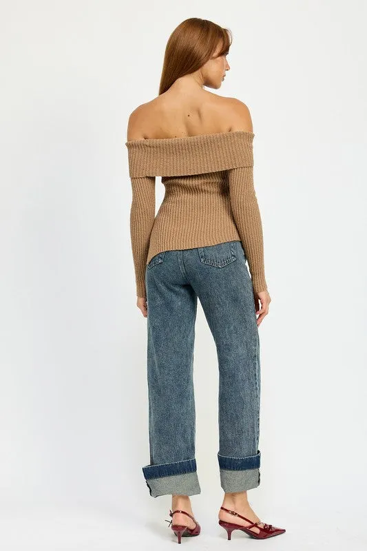 ASYMMETRICAL OFF SHOULDER TOP