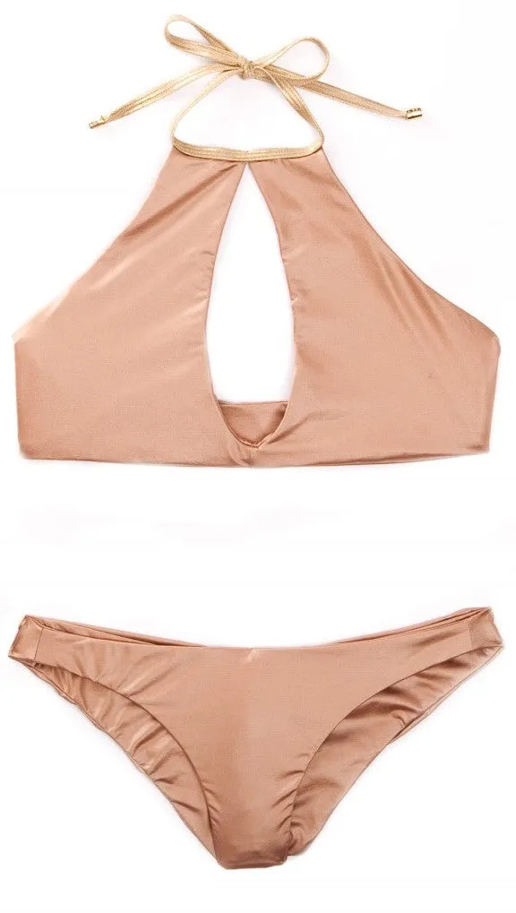 Beach Bunny Swimwear Bunny Basics Keyhole Halter Top Bronze