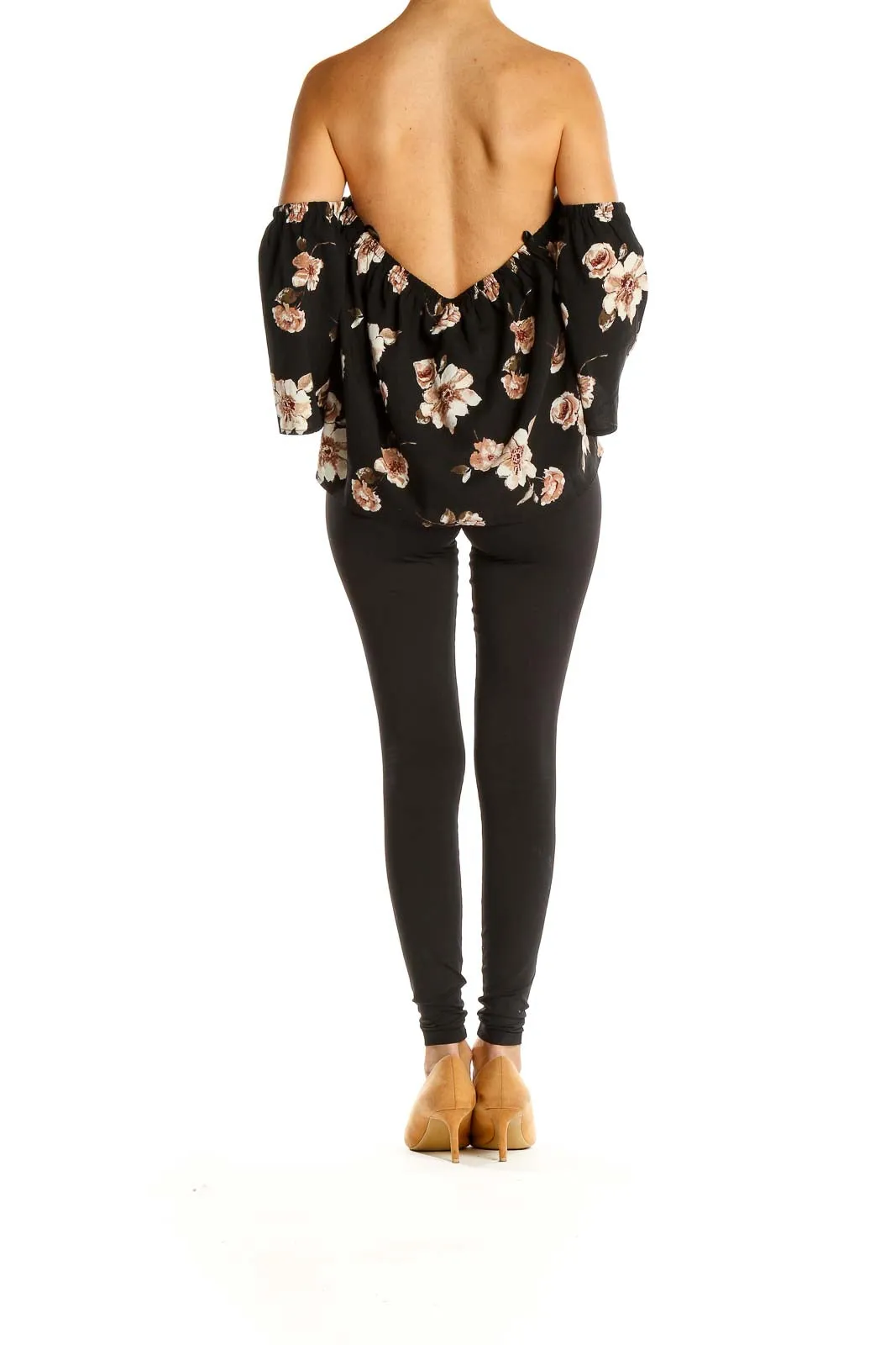 Black Floral Print Off The Shoulder Holiday Top