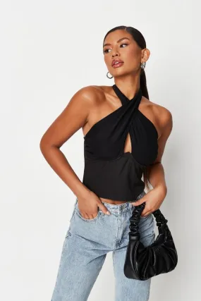 Black Halter Neck Corset Top