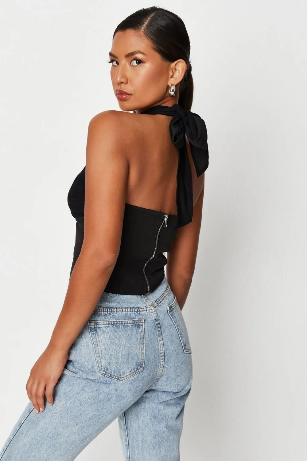 Black Halter Neck Corset Top