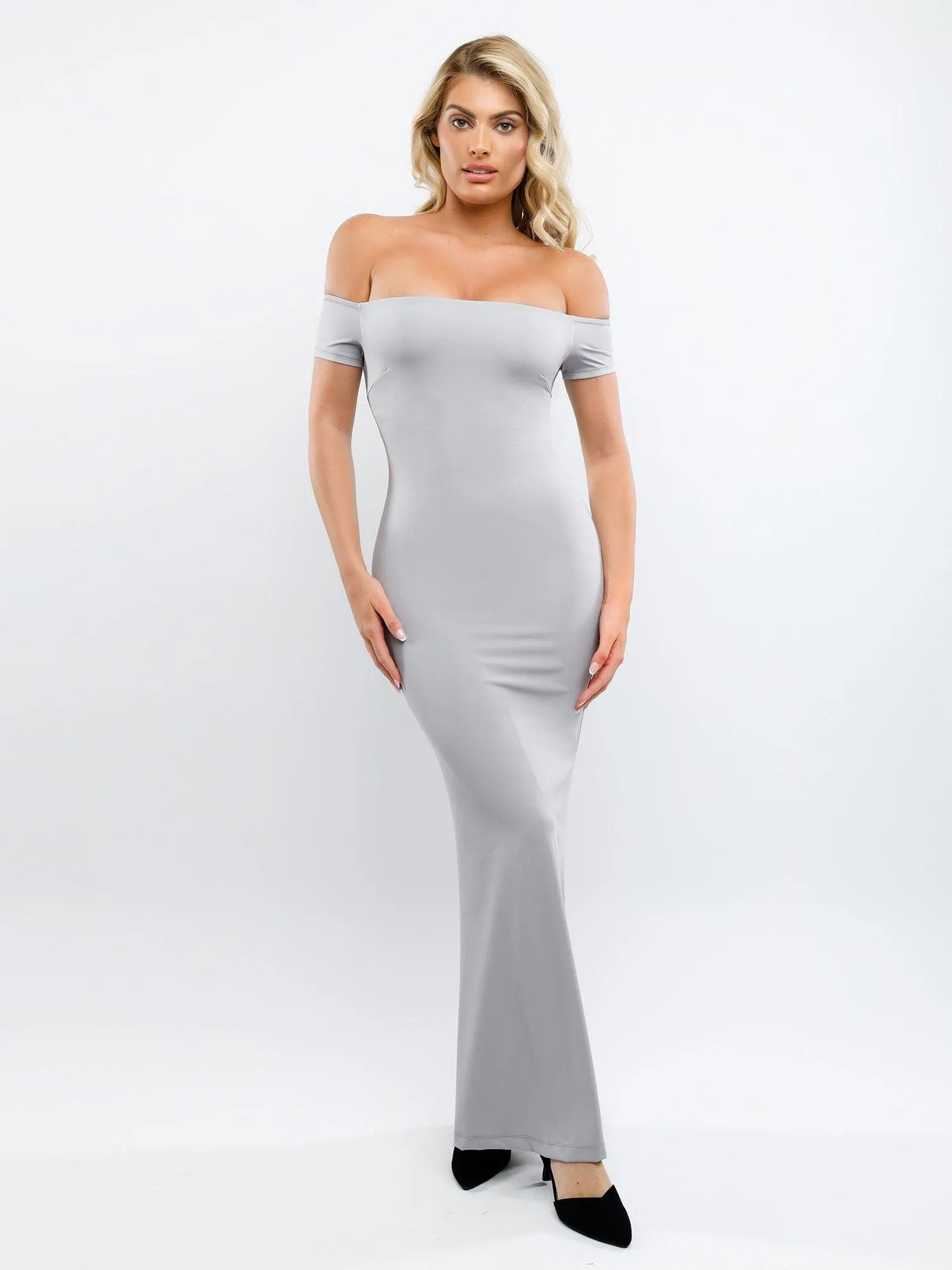 Built-In Shapewear Off Shoulder Maxi Dress