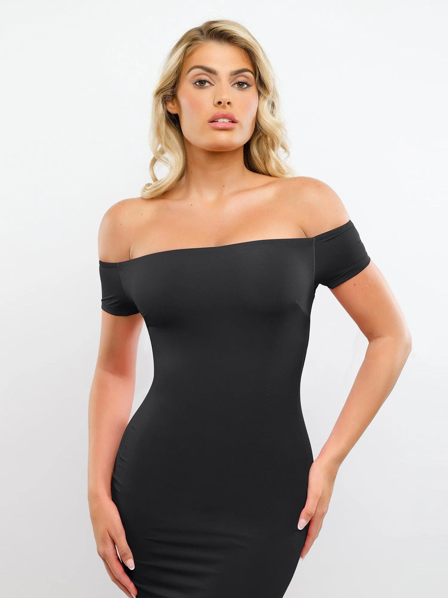 Built-In Shapewear Off Shoulder Maxi Dress