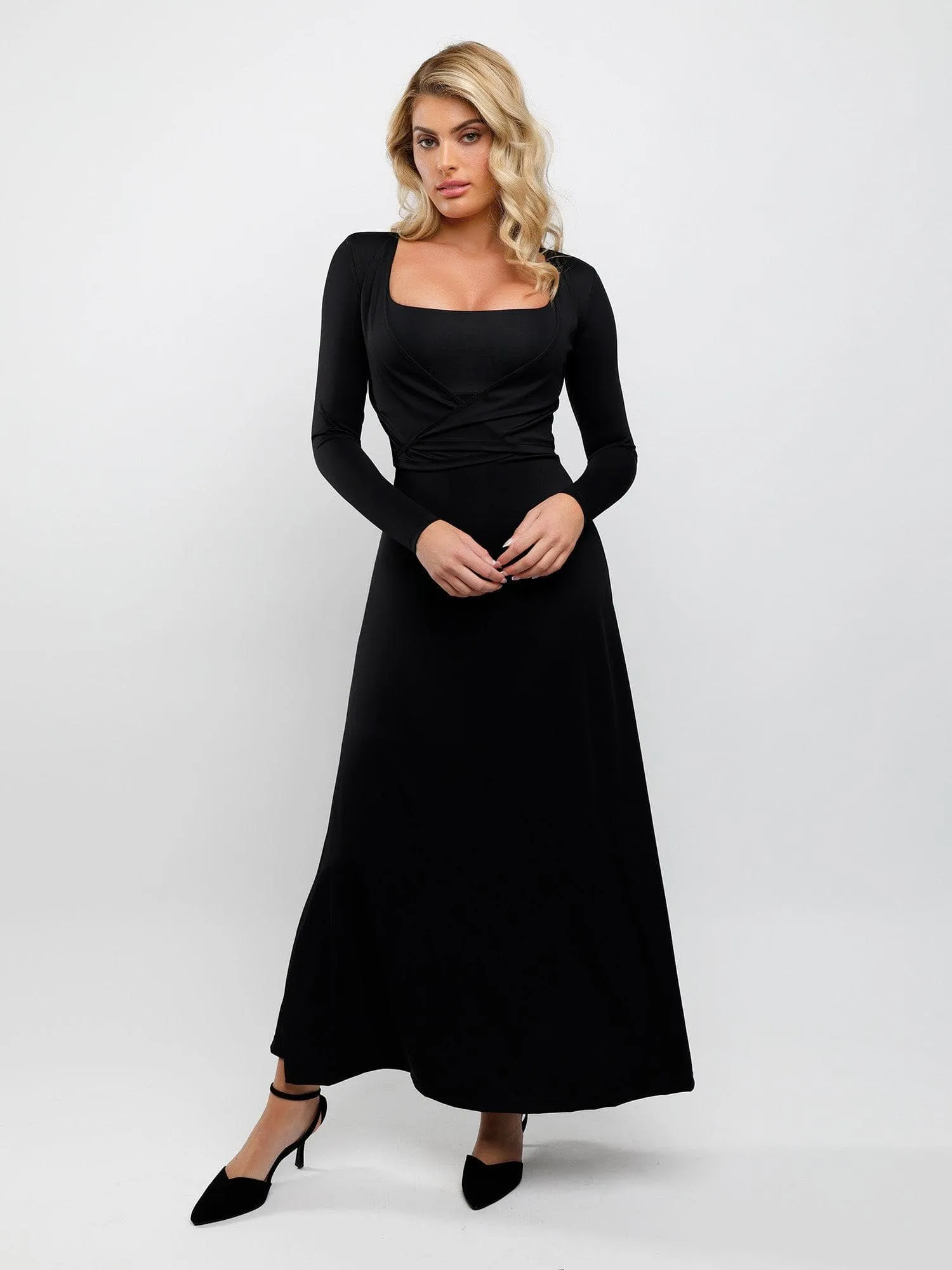 Built-In Shapewear Square Neck Sleeveless Maxi Dress