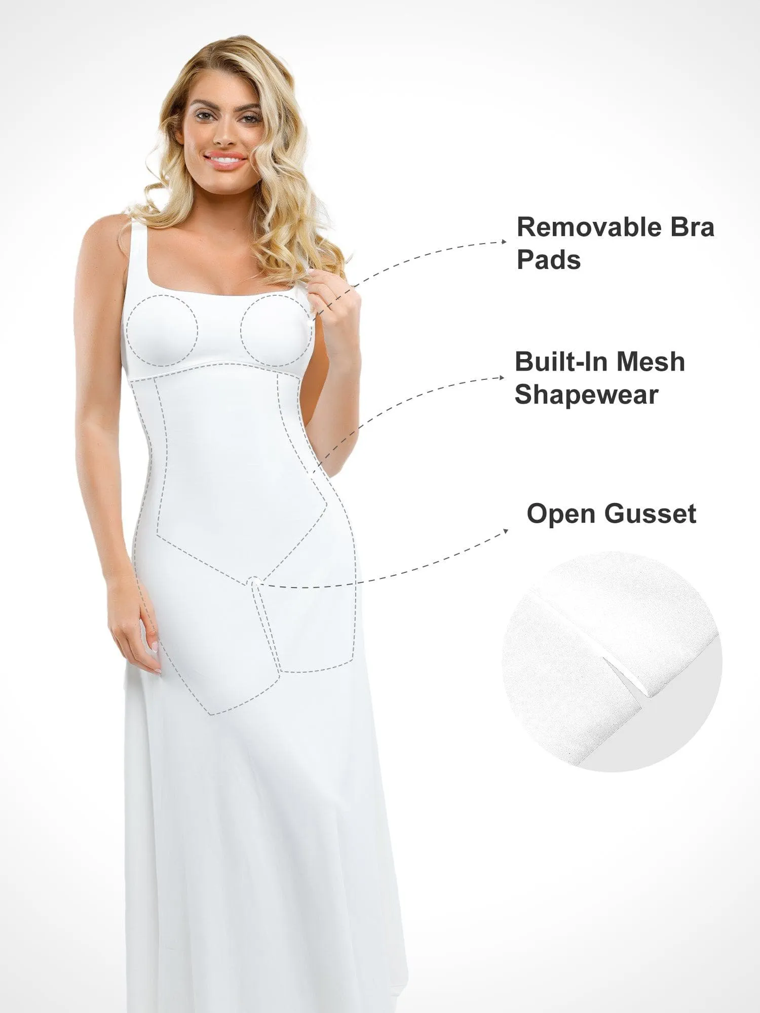 Built-In Shapewear Square Neck Sleeveless Maxi Dress