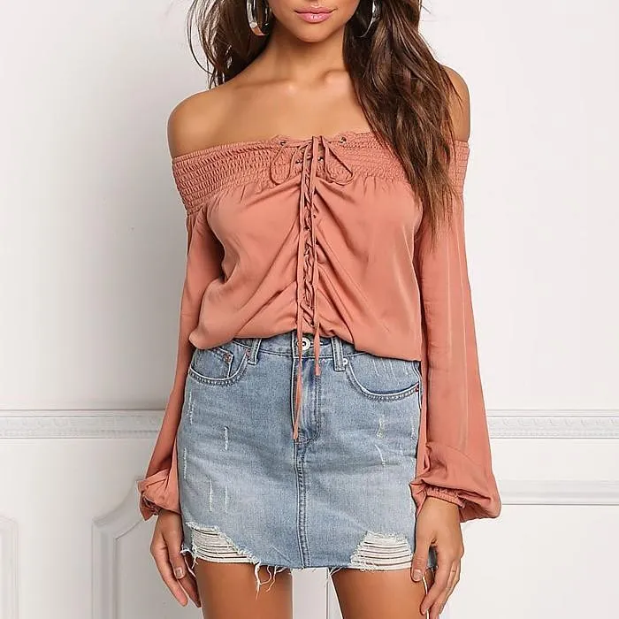 Chiffon Long Sleeve Off Shoulder Bandage Blouses