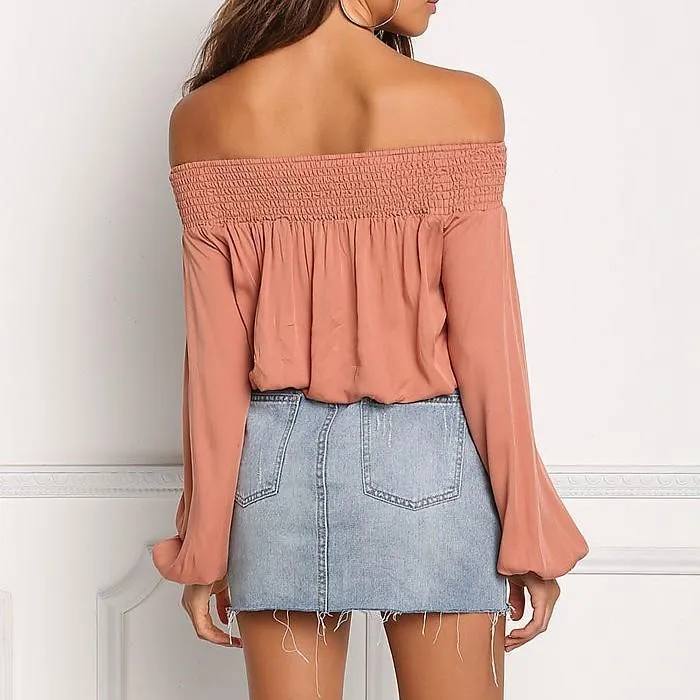 Chiffon Long Sleeve Off Shoulder Bandage Blouses