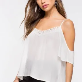 Chiffon Short Sleeve Off Shoulder Round Neck Openwork Blouses