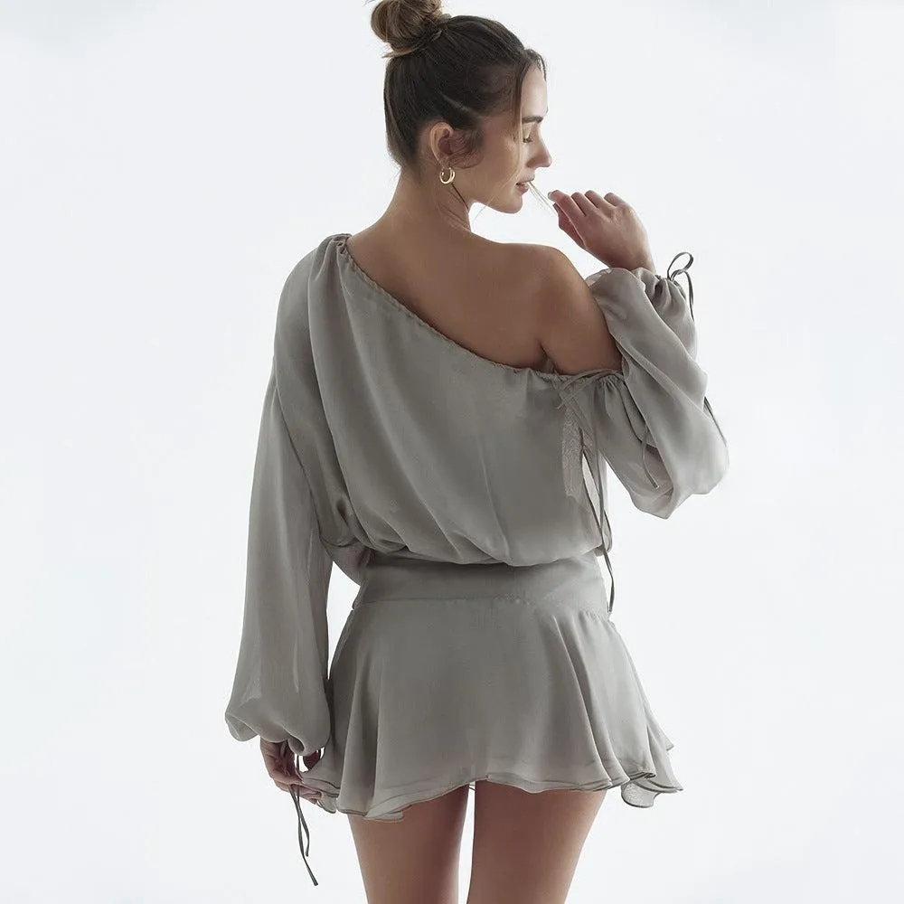 Chiffon Shoulder Long Sleeve Dress: Spring Women's Fashion, Short Length