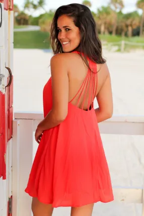 Coral Strappy Short Dress