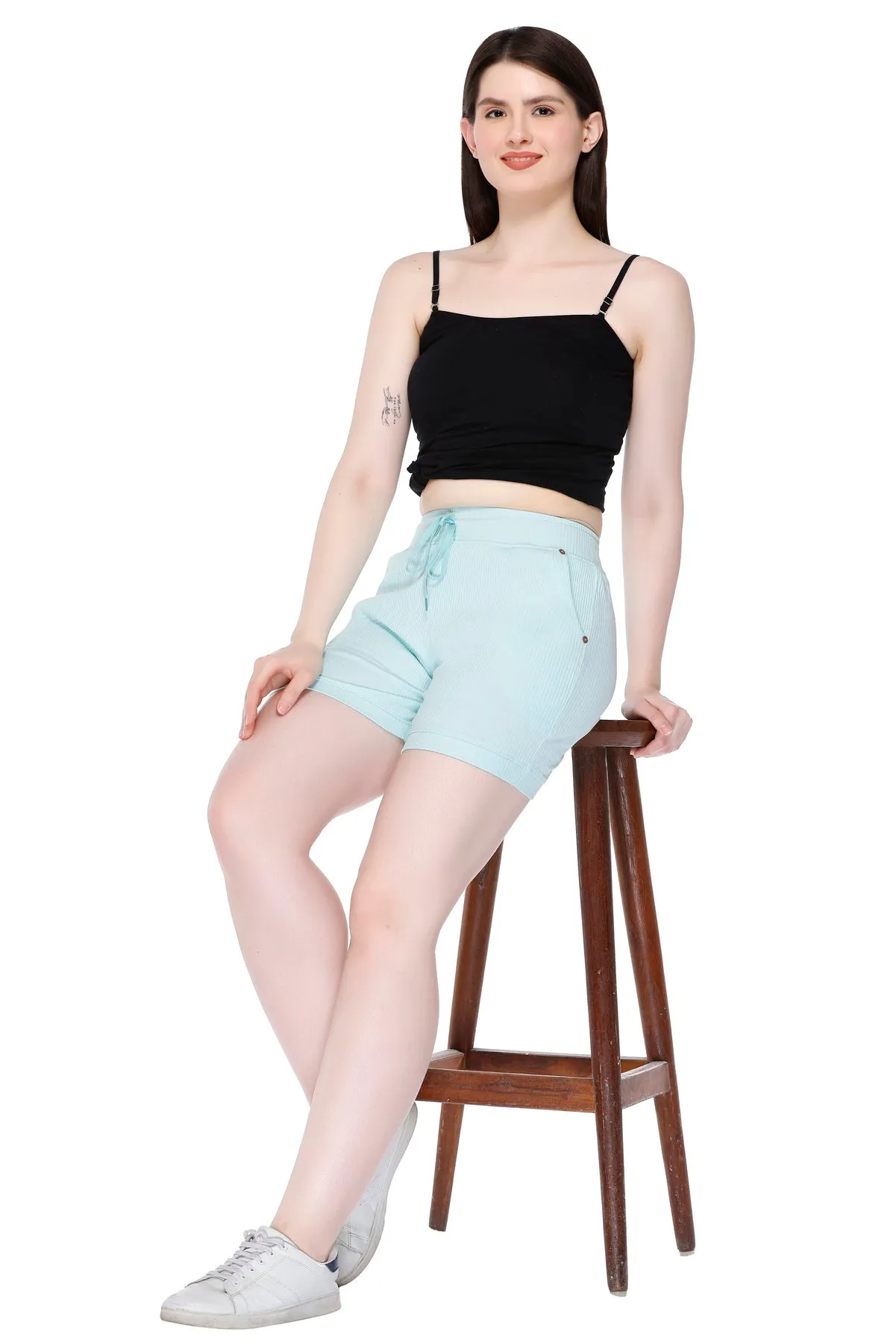 Cotton Shorts For Women - Plain Bermuda Combo (Black /Mint/Tangy)