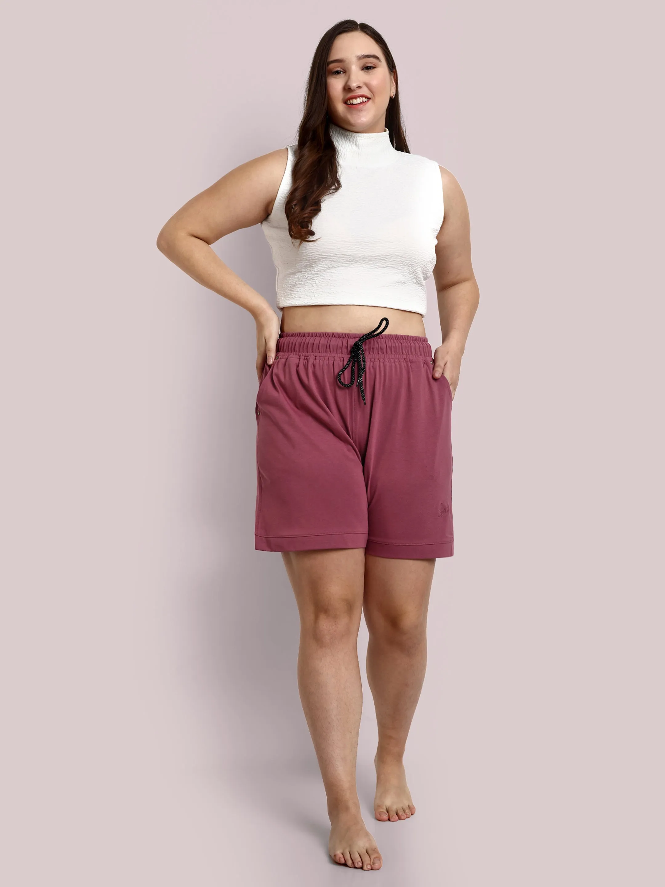 Cotton Shorts For Women - Plain Bermuda - MAUVE