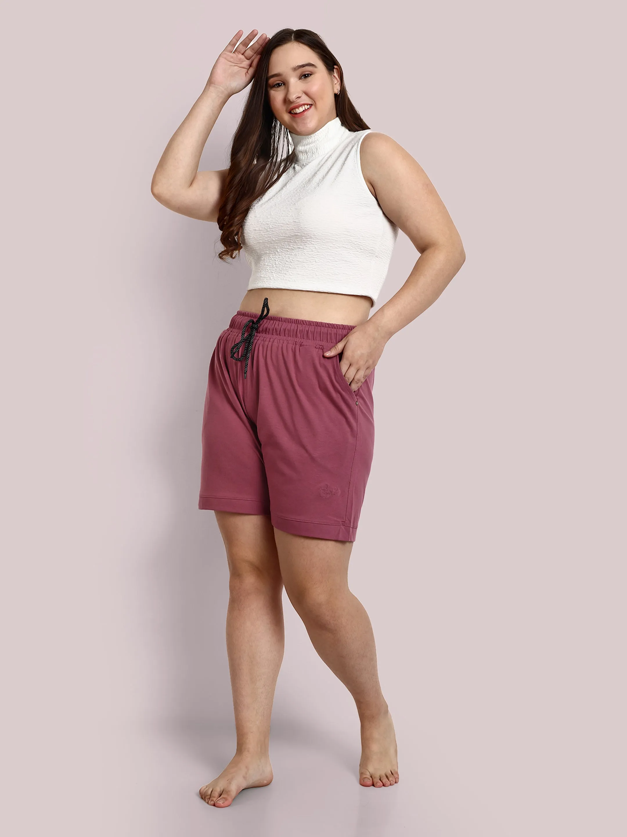 Cotton Shorts For Women - Plain Bermuda - MAUVE