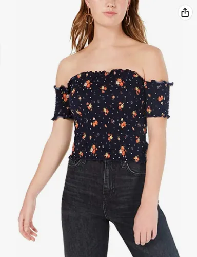 Crave Fame Juniors Smocked Off-the-Shoulder Crop Top