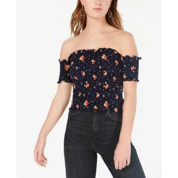 Crave Fame Juniors Smocked Off-the-Shoulder Crop Top