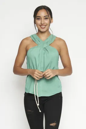 Crossed Halter Top Key Hole Back With Belt Included (55395T)