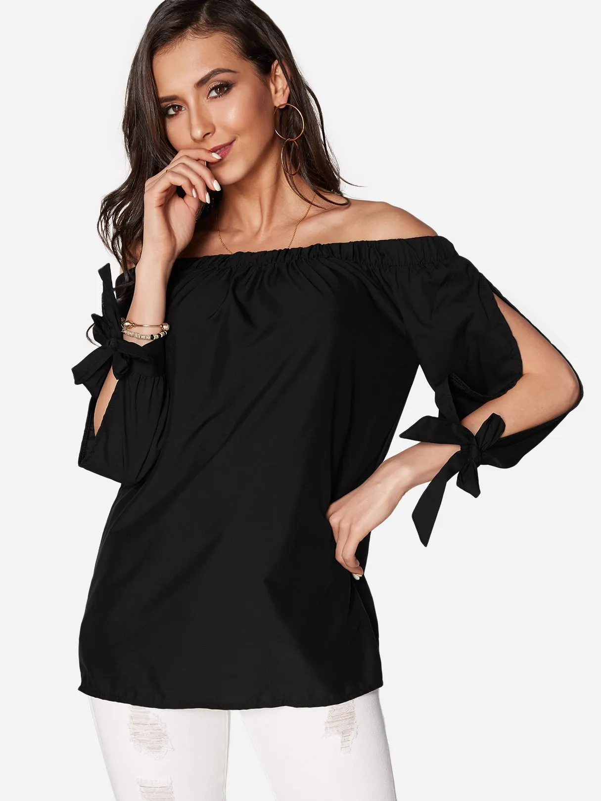 Custom Off The Shoulder Cut Out Long Sleeve Blouses