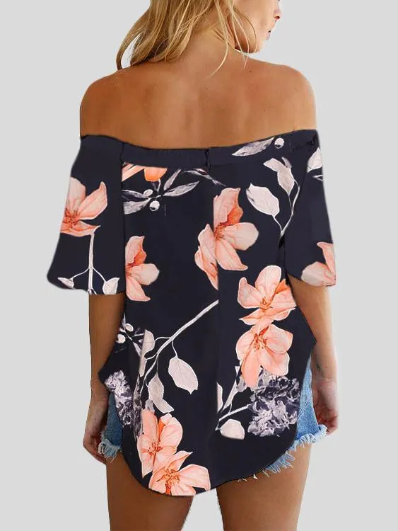 Custom Off The Shoulder Floral Print Half Sleeve Blouses