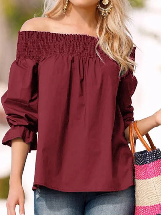 Custom Off The Shoulder Long Sleeves Self-tie Blouses