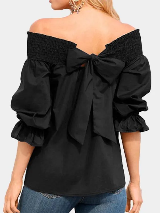 Custom Off The Shoulder Long Sleeves Self-tie Blouses