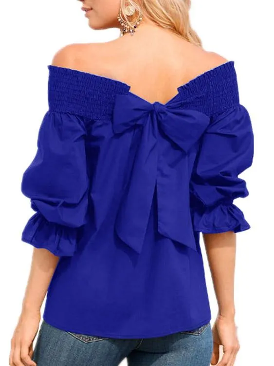 Custom Off The Shoulder Long Sleeves Self-tie Blouses