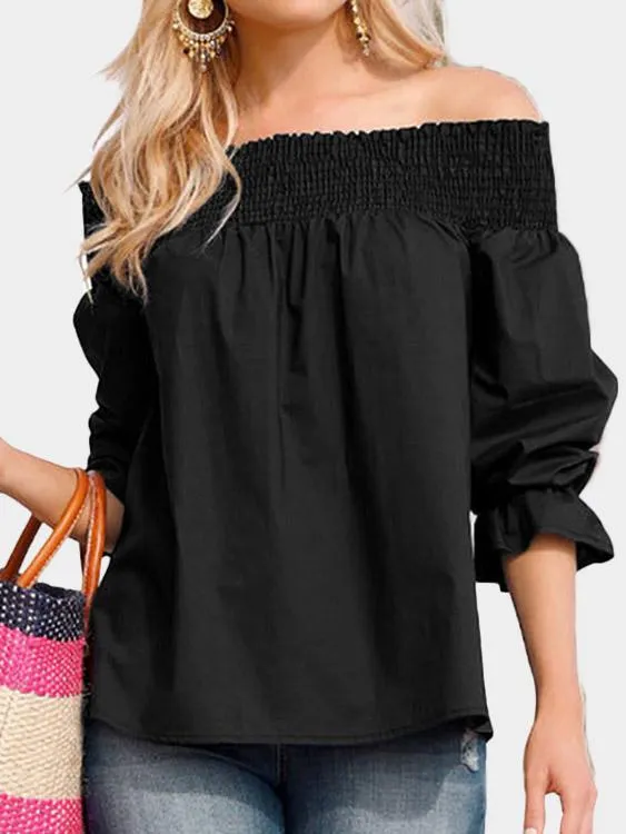 Custom Off The Shoulder Long Sleeves Self-tie Blouses