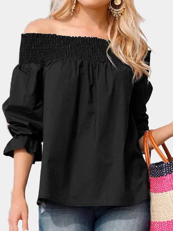 Custom Off The Shoulder Long Sleeves Self-tie Blouses