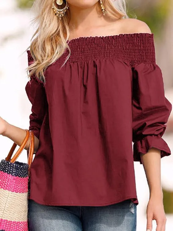 Custom Off The Shoulder Long Sleeves Self-tie Blouses