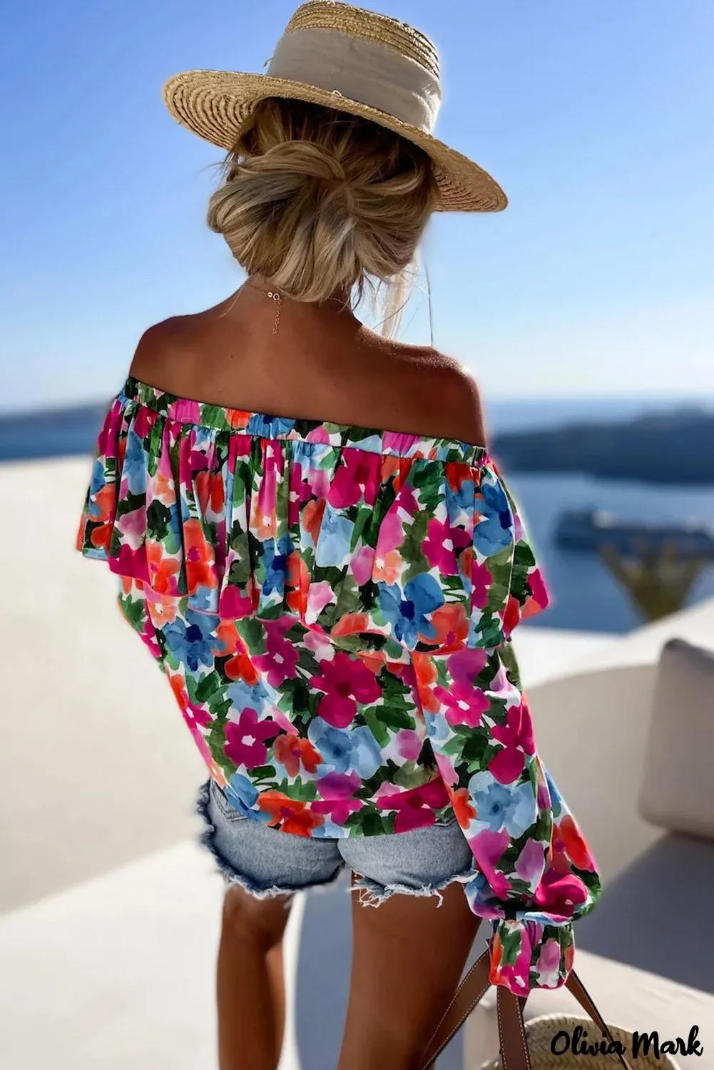 Deanwangkt - Off-the-shoulder blouse with ruffles in a floral print