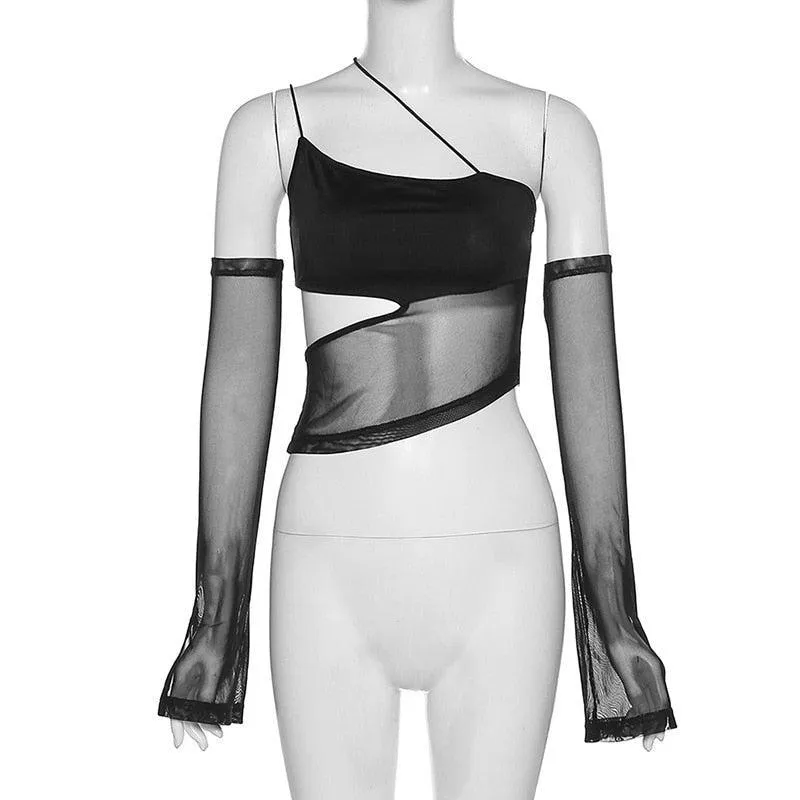 Detachable Sleeved Mesh Halter Top