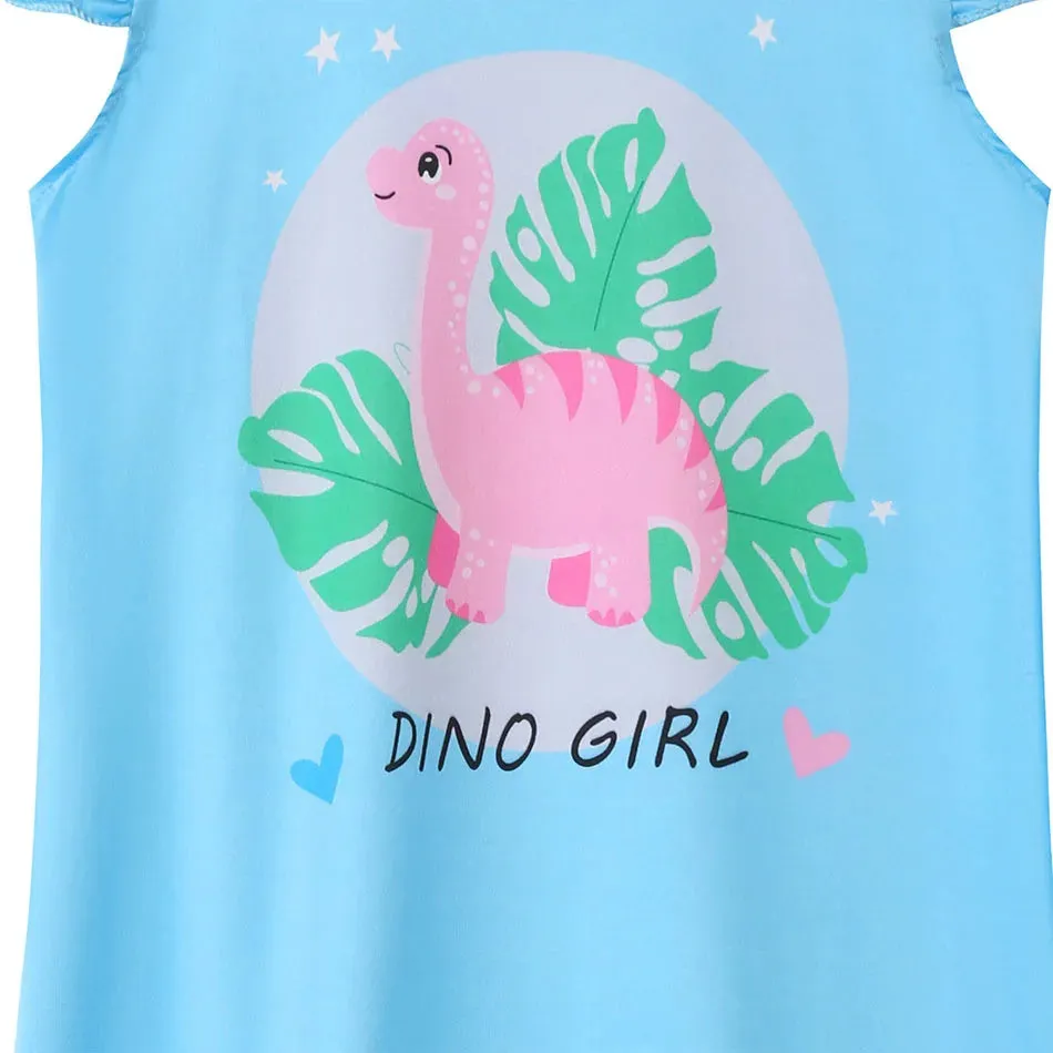 Dinosaur-Themed Girls Summer Sleep Dress Short Sleeve Soft and Breathable Ideal Children Comfort Nightgowns Children Clothing