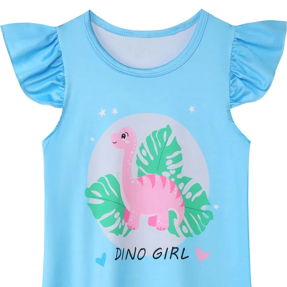 Dinosaur-Themed Girls Summer Sleep Dress Short Sleeve Soft and Breathable Ideal Children Comfort Nightgowns Children Clothing