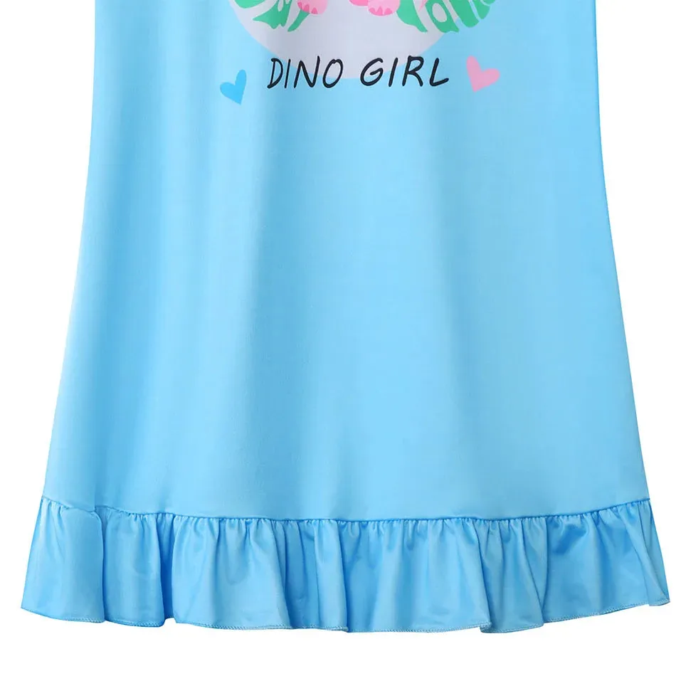 Dinosaur-Themed Girls Summer Sleep Dress Short Sleeve Soft and Breathable Ideal Children Comfort Nightgowns Children Clothing