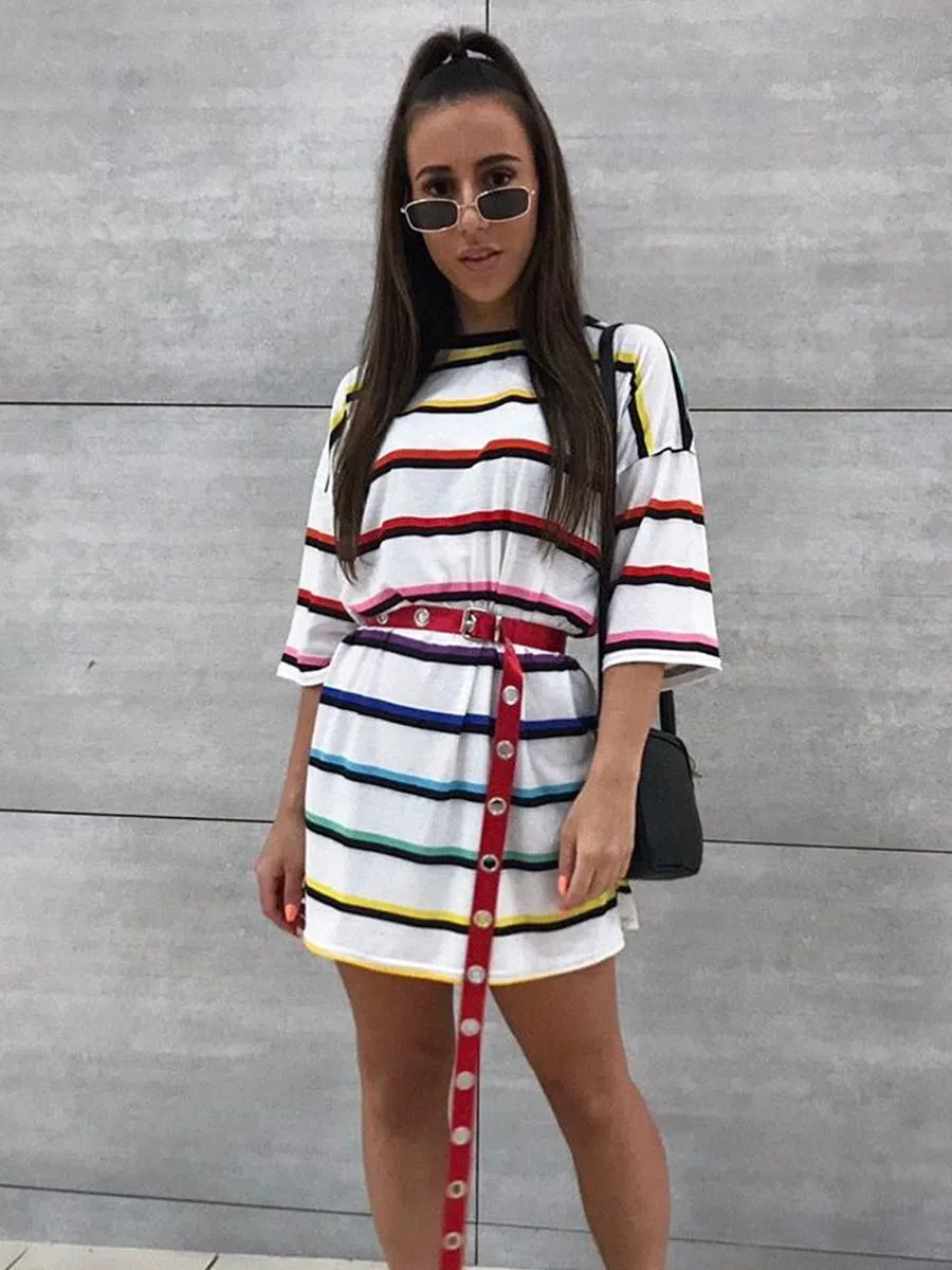 Dixie Striped Oversized Boyfriend Tee In Multi