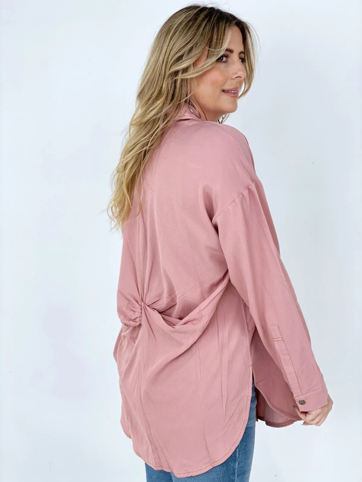 Easel "Twisted Tunic" Solid Button Down Tunic Shirt**