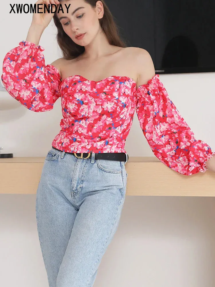 Elegant Floral Backless Off Shoulder White Blouse