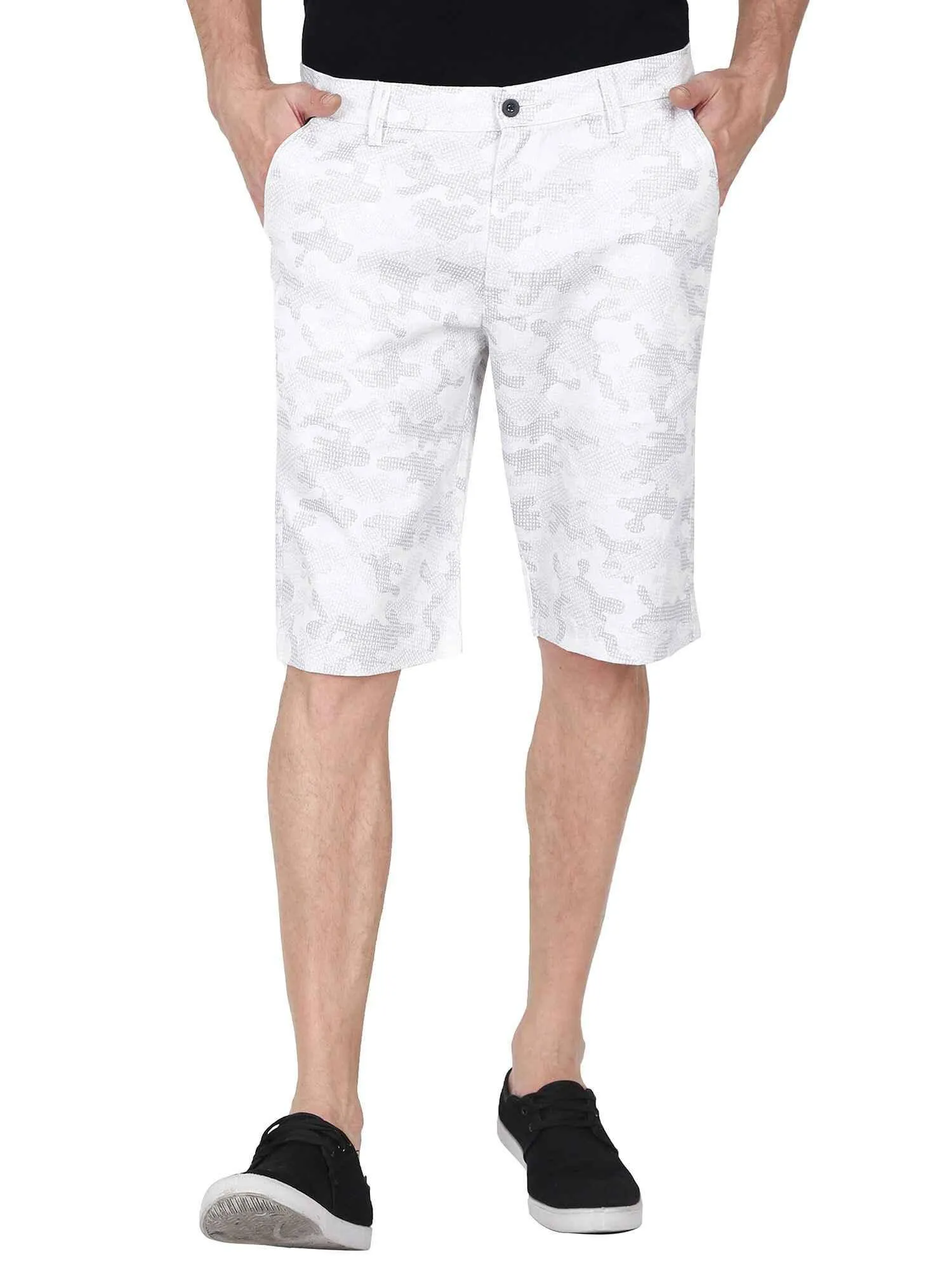 Elijaj Men White Camouflage Printed Shorts