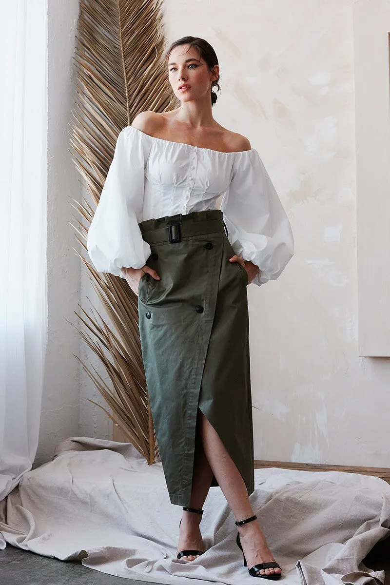 Embrace Cotton Elegance Off The Shoulder Corset Blouse- White