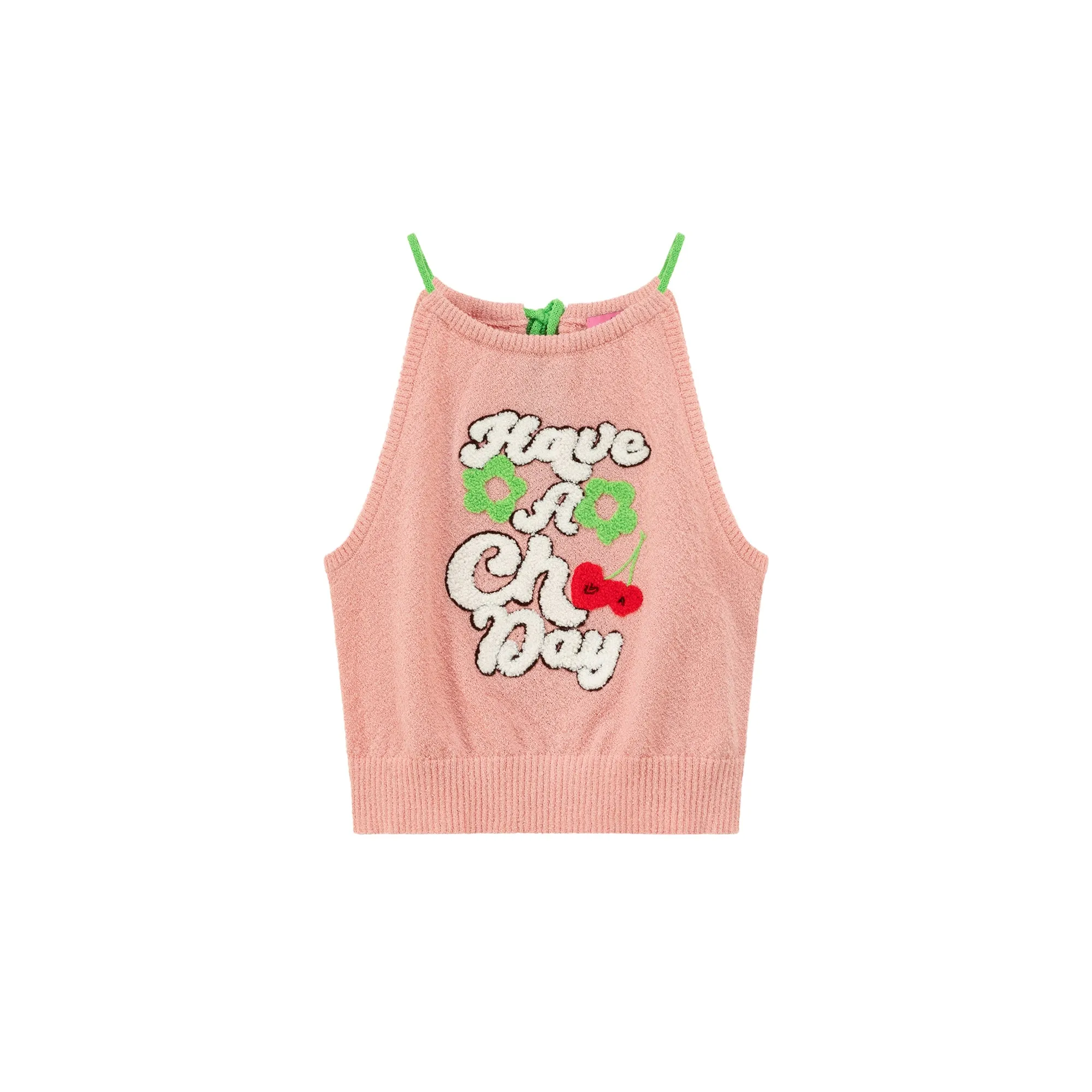 Embroidered Have A Chuu Day Cherries Sleeveless Halter Neck Top