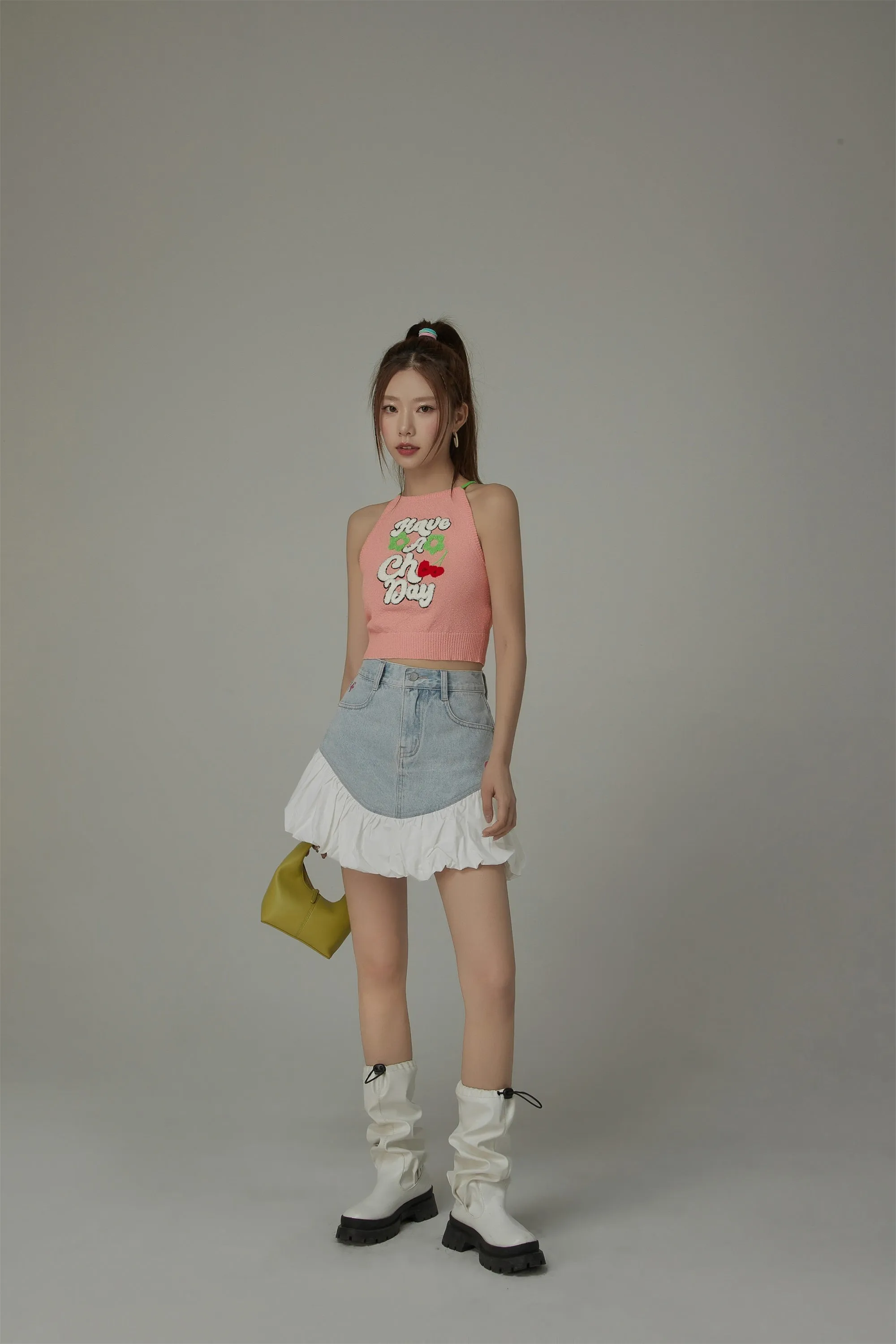 Embroidered Have A Chuu Day Cherries Sleeveless Halter Neck Top